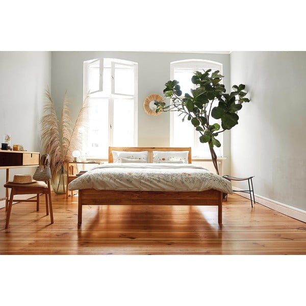 Hrastova zakonska postelja z vzglavjem iz ratana 160x200 cm Pola - The Beds-image-4