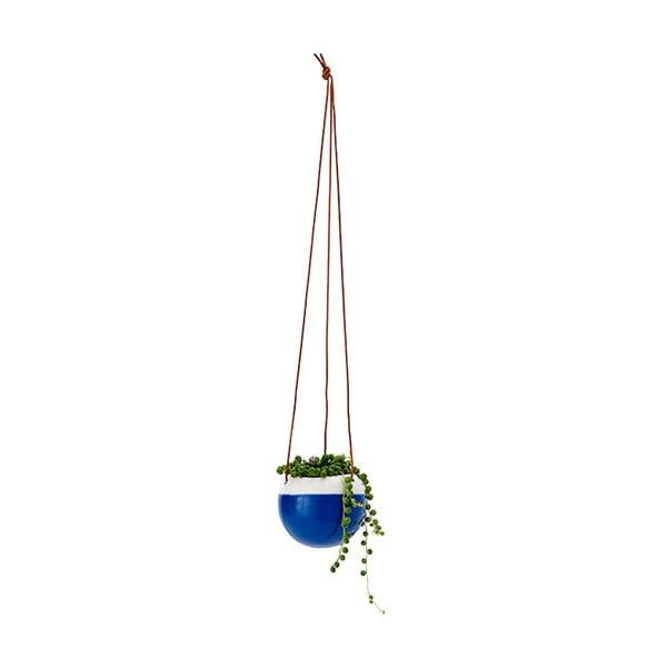 Modri viseči sadilnik z usnjem Ladelle, ⌀ 13 cm