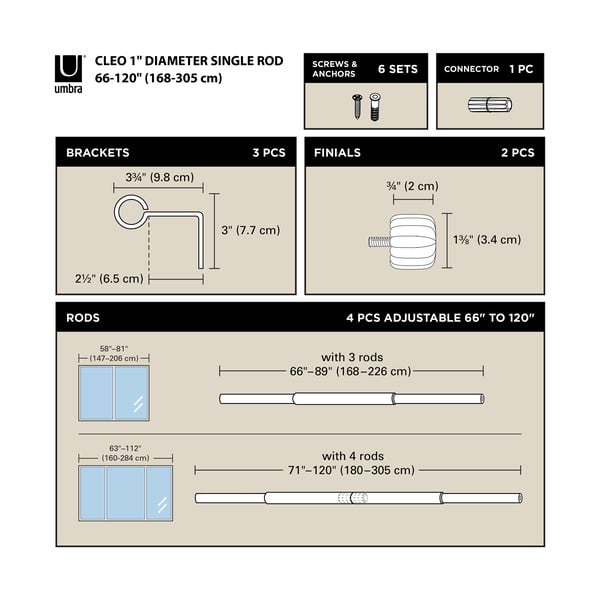 Jeklena karnisa z nastavljivo dolžino v mat zlati barvi 168 - 305 cm Cleo – Umbra-image-3
