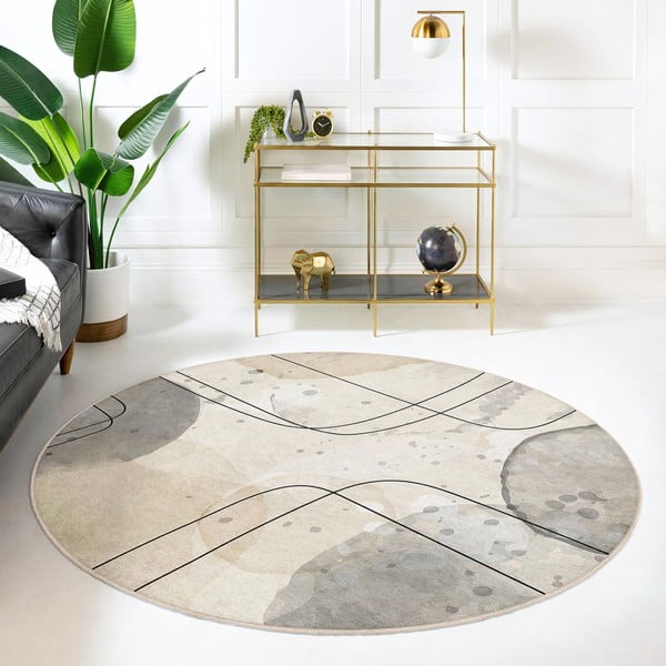 Bež pralna okrogla preproga ø 120 cm Simple Lines – Mila Home-image-4