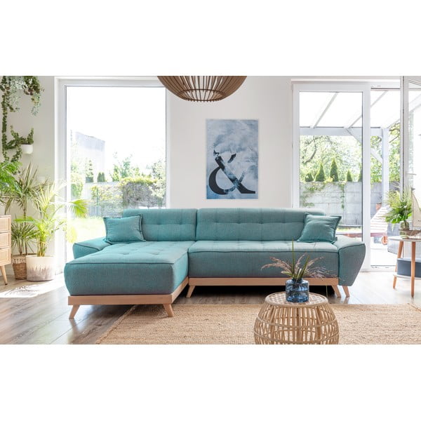 Turkizna raztegljiva kotna sedežna garnitura (s kotom po izbiri) Dazzling Daisy – Miuform-image-1