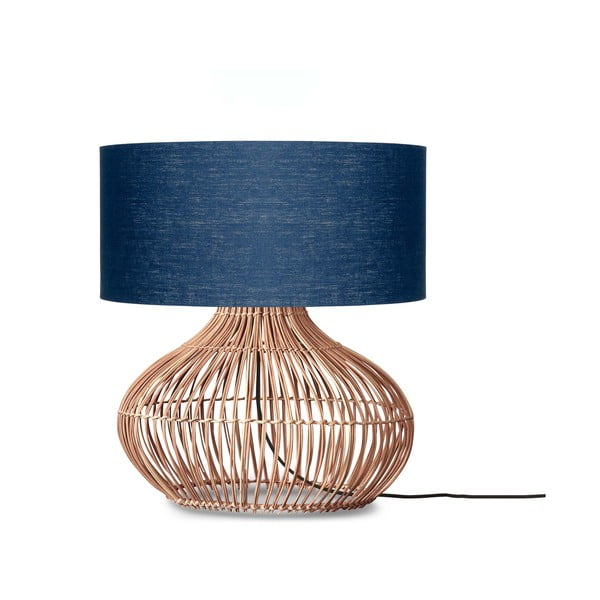 Temno modra/naravna namizna svetilka s tekstilnim senčnikom (višina 60 cm) Kalahari – Good&Mojo