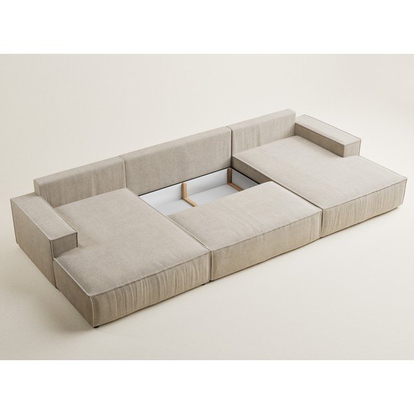 Bež raztegljiva/s prostorom za shranjevanje kotna sedežna garnitura iz šenilje (v obliki črke "U") Kyoto – Maison de Rêve-image-4