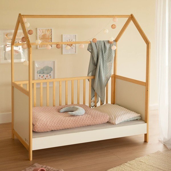 Otroška posteljica v beli in naravni barvi 70x140 cm – Roba-image-1