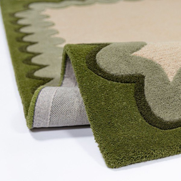 Zelen/v naravni barvi ročno tkan volnen tekač 80x230 cm Wiggle Wool – Flair Rugs-image-3