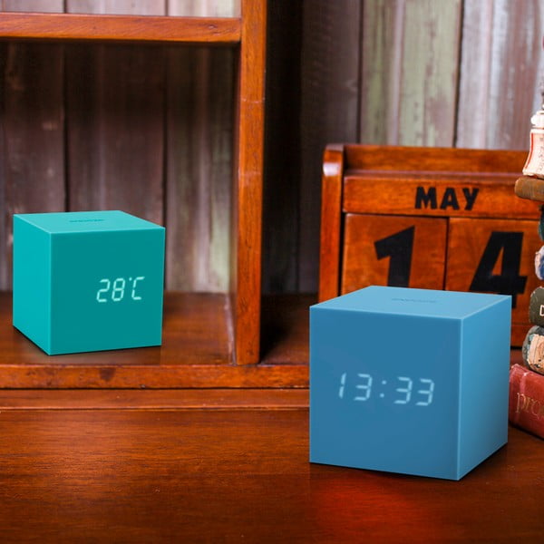 Azurno modra LED budilka Gingko Gravity Cube-image-4