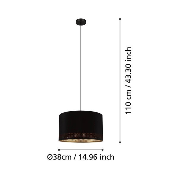 Črna viseča svetilka s tekstilnim senčilom ø 38 cm ESTEPERRA – EGLO-image-2