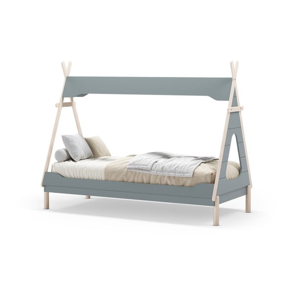 Modrozelena otroška postelja iz masivnega bora v obliki hiške 90x190 cm Nora – Marckeric-image-2