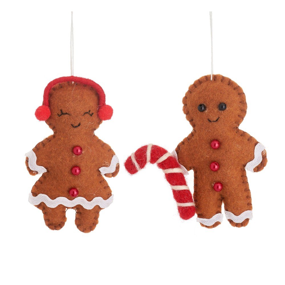 Tekstilni ročno izdelani okraski za jelko v kompletu 2 ks 6,5 cm Gingerbread Couple