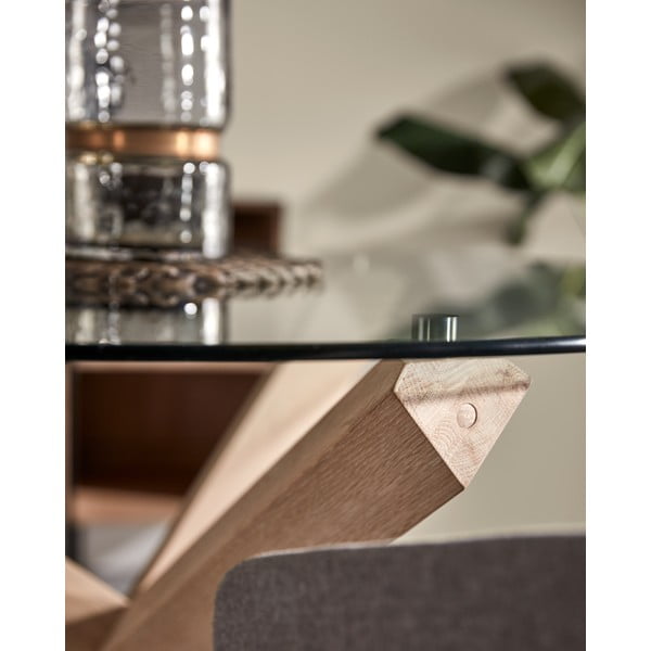 Jedilna miza iz hrastovega lesa s stekleno ploščo Kave Home Nori, ø 120 cm-image-3