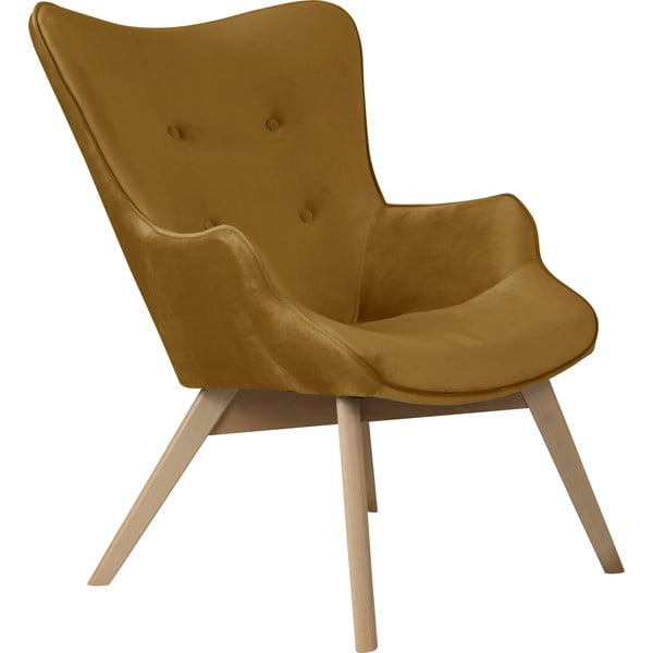 Gorčično rumen žameten fotelj Niko – Ropez