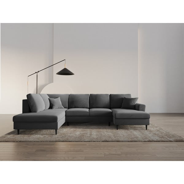 Svetlo siva žametna raztegljiva kotna sedežna garnitura s prostorom za shranjevanje (levi kot/v obliki črke "U") Kyoto – Cosmopolitan Design-image-2