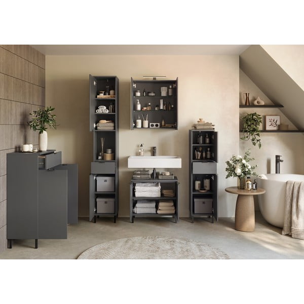 Antracitno siva visoka ozka kopalniška omarica 30x120 cm Arcena – Germania-image-4