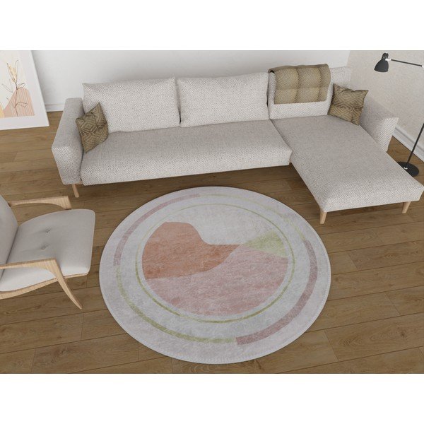 Oranžna/kremno bela pralna okrogla preproga ø 120 cm Yuvarlak – Vitaus-image-1
