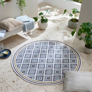 Rumeno-modra okrogla notranja in zunanja preproga ø 160 cm Zia Trellis – Flair Rugs
