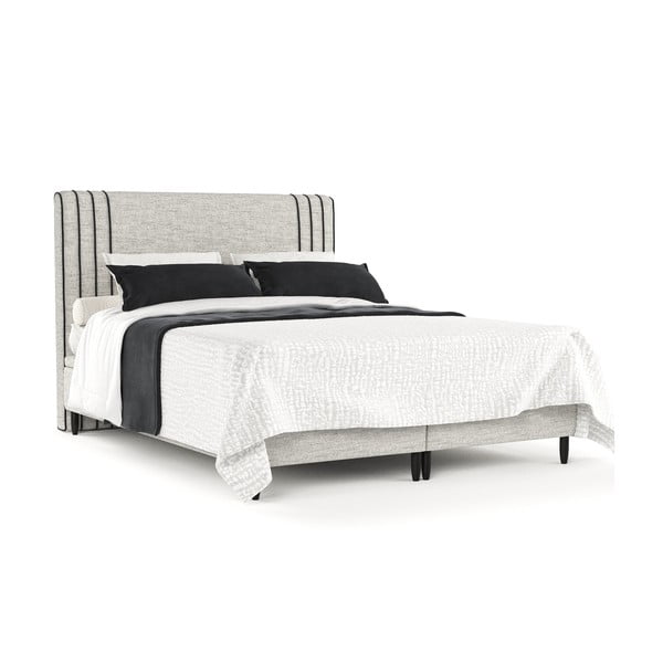 Svetlo siva oblazinjena zakonska postelja s prostorom za shranjevanje 200x200 cm Musca – Maison de Rêve-image-2