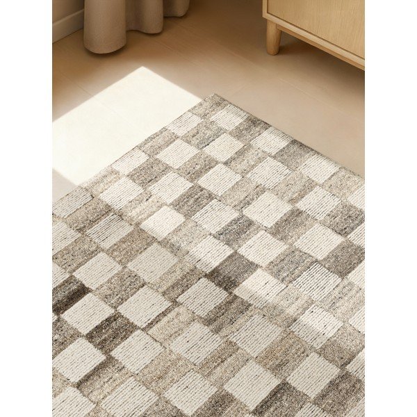 Kremno bela ročno tkana volnena preproga 80x150 cm Boho 1.0 Quadra – Vikosa-image-4