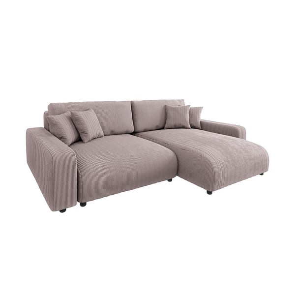 Svetlo rožnata raztegljiva kotna sedežna garnitura iz rebrastega žameta (s kotom po izbiri) Sara – Ropez