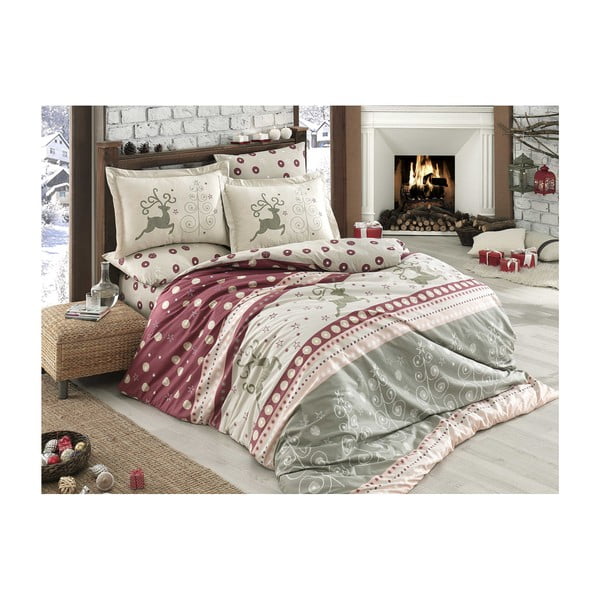 Božična posteljnina za zakonsko posteljo z rjuho Francesca, 160 x 220 cm