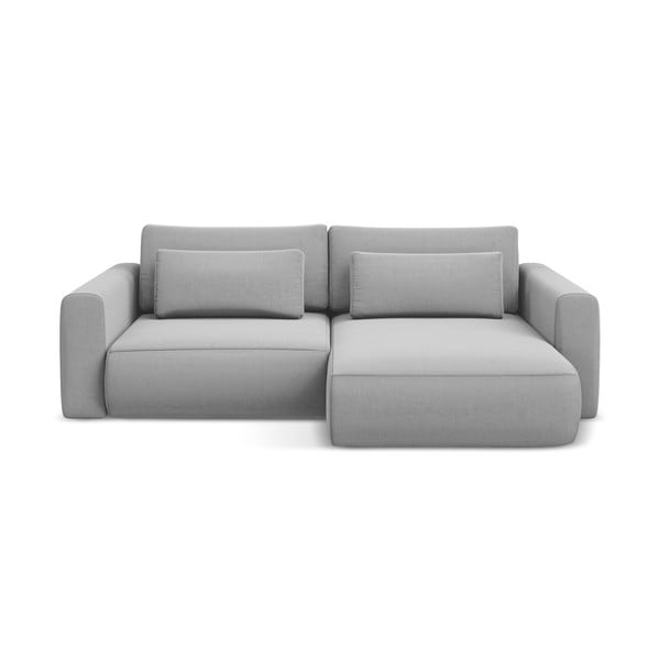 Svetlo siva žametna raztegljiva/s prostorom za shranjevanje kotna sedežna garnitura (desni kot/z ležalnikom) Kapua – Makamii