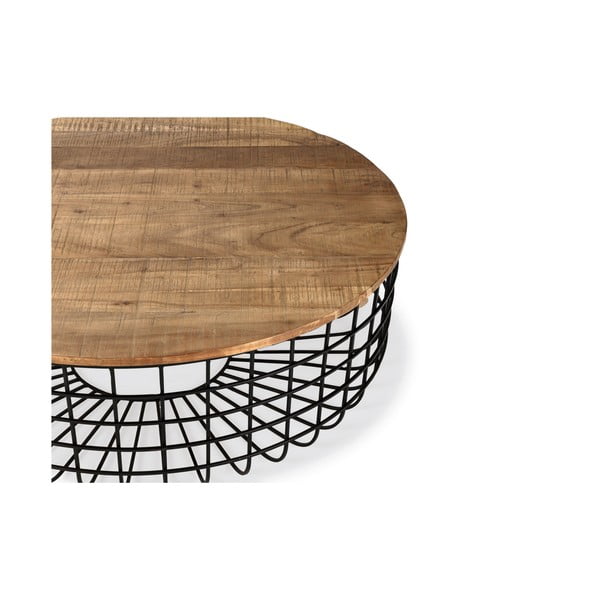 Okrogla klubska mizica z mizno ploščo iz akacije v naravni barvi ø 102 cm Suvan – MOME-image-1