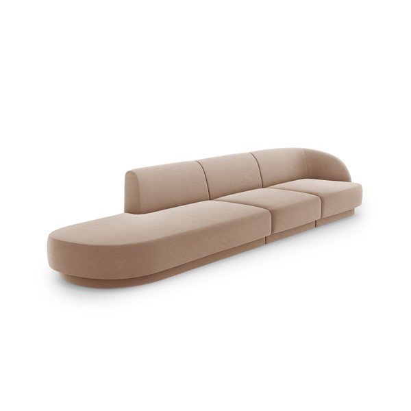 Bež žametna sedežna garnitura 302 cm Miley – Micadoni Home-image-3