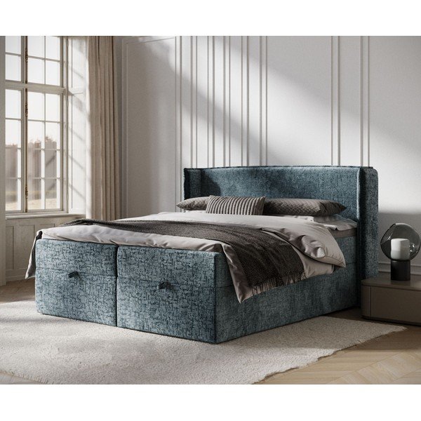 Modra boxspring postelja s prostorom za shranjevanje 180x200 cm Passion – Maison de Rêve-image-1