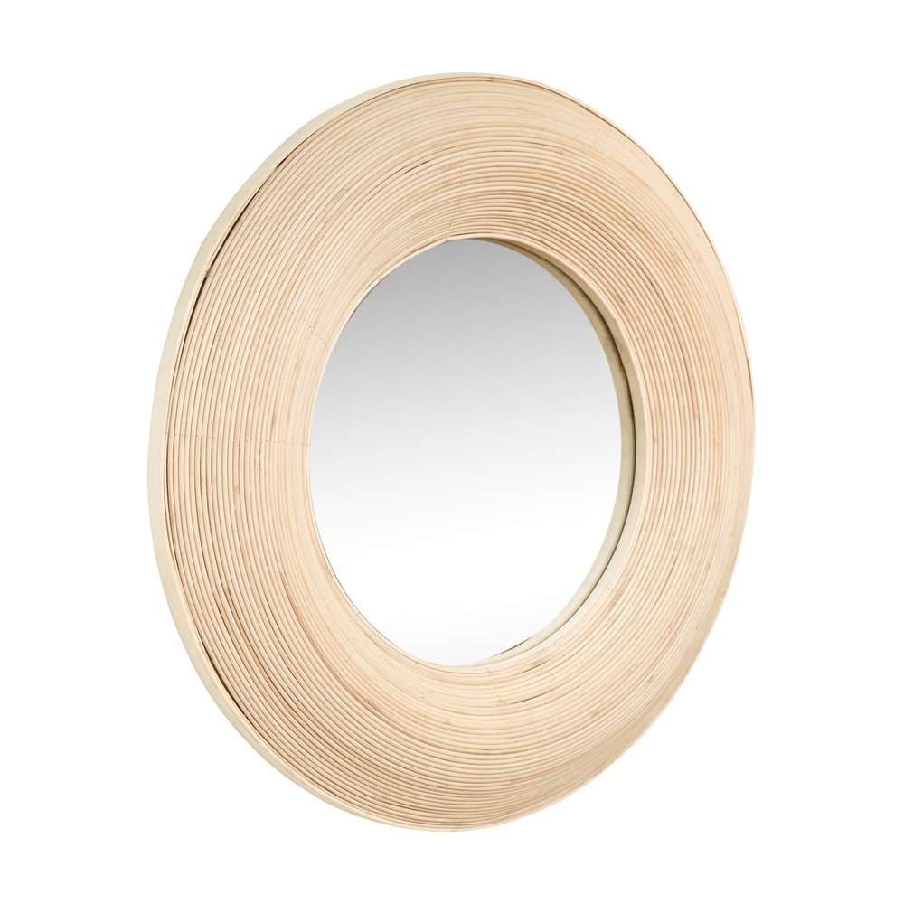 Stensko ogledalo z bambusovim okvirjem ø 60 cm Blush
