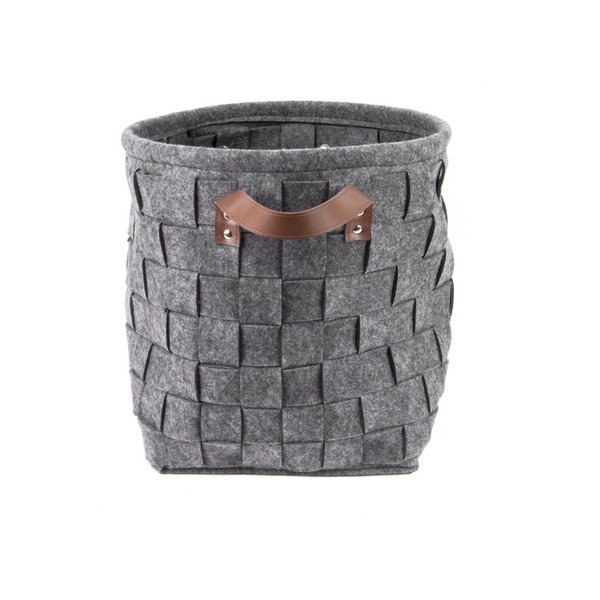 Temno siva košara za shranjevanje z usnjenimi ročaji PT LIVING Storage, ⌀ 34 cm-image-1
