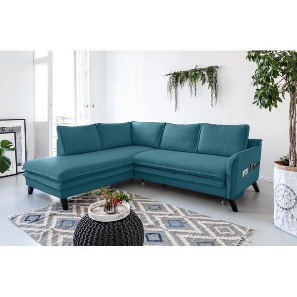 Turkizna raztegljiva raztegljiva sedežna garnitura Miuform Charming Charlie L, levi kot-image-4