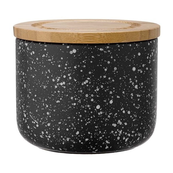 Ladelle Speckle črna keramična posoda z bambusovim pokrovom, višina 9 cm