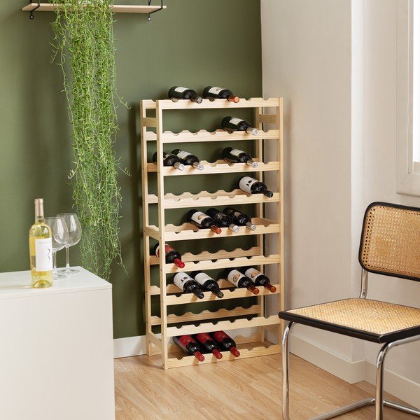 Držalo za vino iz masivnega bora v naravni barvi število steklenic 54 60x121x27 cm Luana – Compactor-image-1