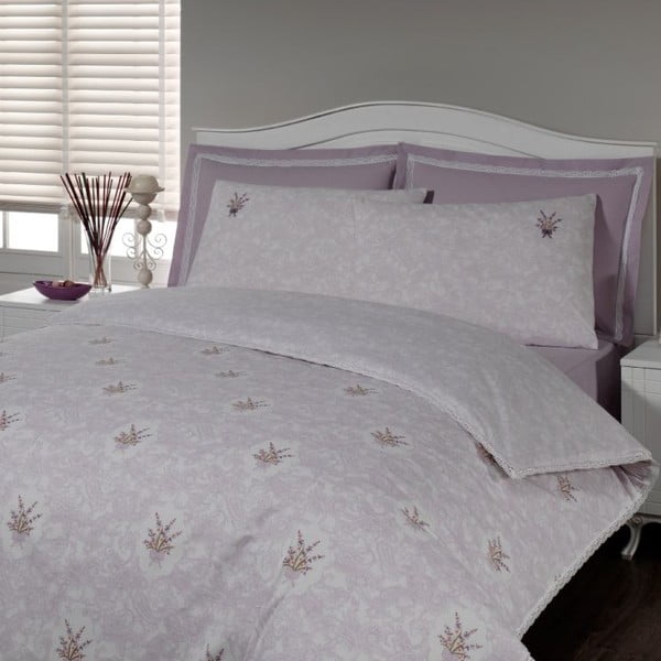 Komplet posteljnine in rjuh In Love Lavender, 160x220 cm