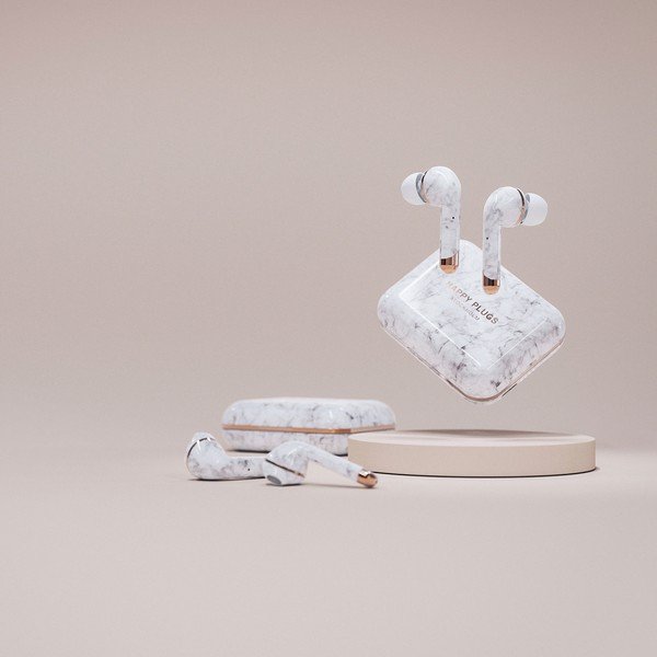 Brezžične slušalke v motivu belega marmorja Happy Plugs Air 1 Plus In-Ear-image-4