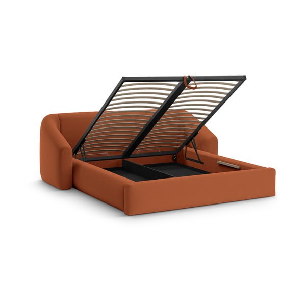 Opečnato oranžna oblazinjena zakonska postelja s prostorom za shranjevanje z letvenim dnom 180x200 cm Campi – Cosmopolitan Design-image-2