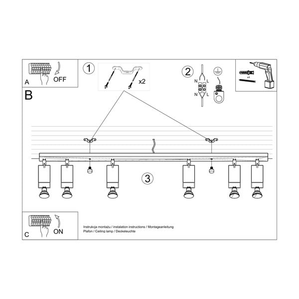 Črna stropna svetilka Sollux Toscana 6L-image-4