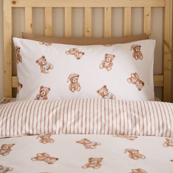 Kremno bela enojna flanelna otroška posteljnina 120x150 cm Brushed Teddy Bear – Catherine Lansfield-image-3
