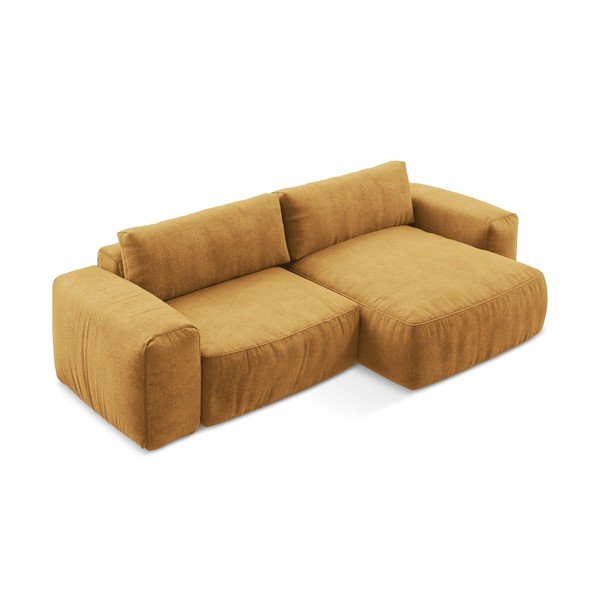 Gorčično rumena raztegljiva kotna sedežna garnitura iz šenilje (desni kot/z ležalnikom) Kuki – Makamii-image-3
