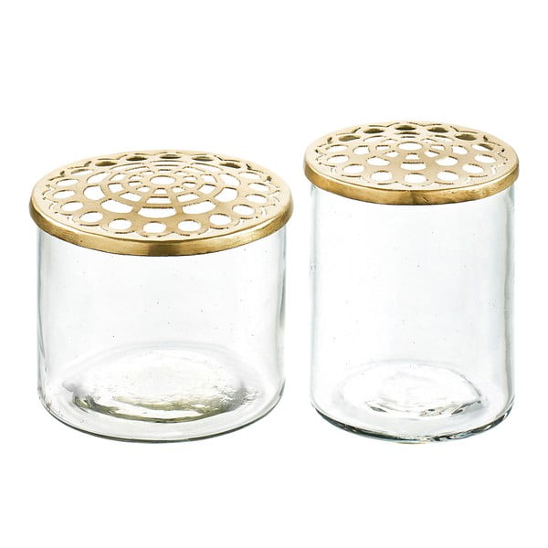 Komplet 2 steklenih vaz z medeninastim pokrovom Villa Collection Elva