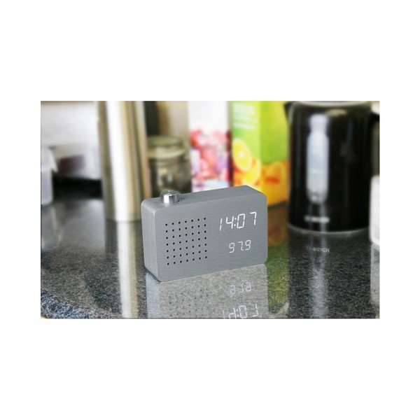 Siva budilka z belim zaslonom LED in radiem Gingko Radio Click Clock-image-3