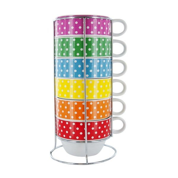 Komplet 6 vrčev s stojalom Café Latte Mini Dots