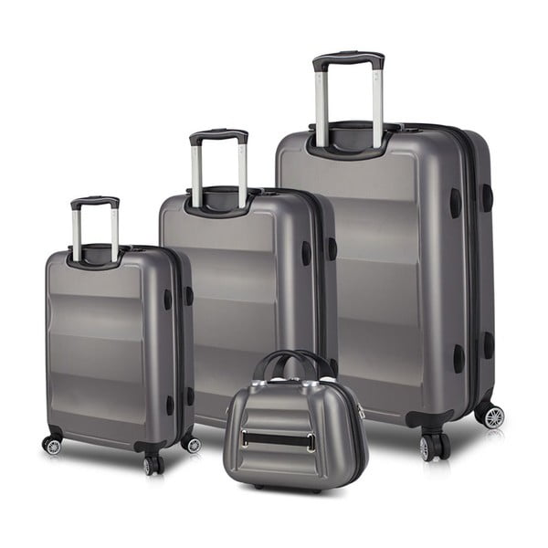 Komplet 3 sivih potovalnih kovčkov na kolesih z vrati USB in prenosnim kovčkom My Valice LASSO Travel Set