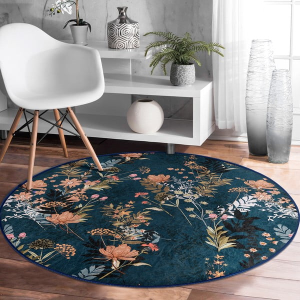 Temno modra pralna okrogla preproga primerna za robotski sesalnik ø 100 cm Comfort – Mila Home-image-3