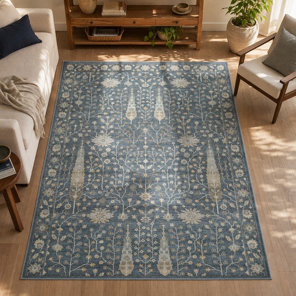 Modra preproga iz viskoze Universal Vintage Flowers, 140 x 200 cm-image-4