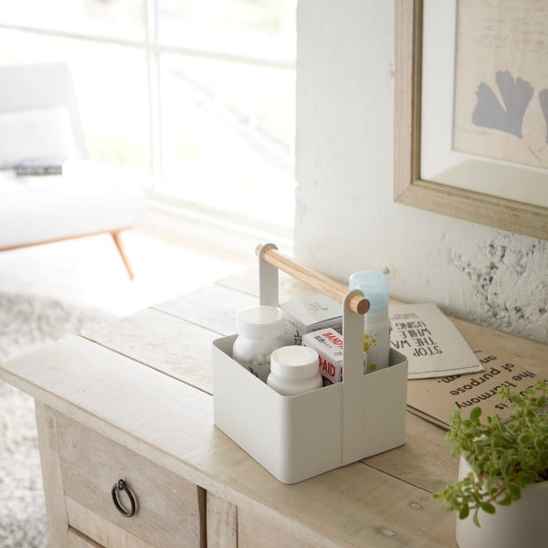 Bela večnamenska škatla s detajli z bukovega lesa YAMAZAKI Tosca Tool Box, dolžina 16 cm-image-1