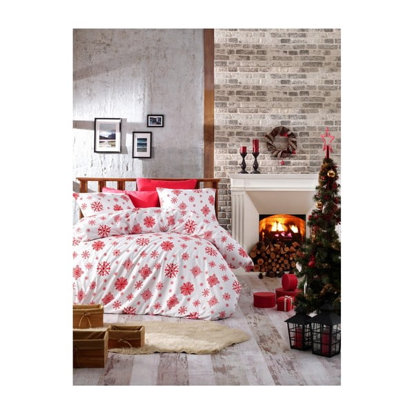 Božično bombažno posteljno perilo za zakonsko posteljo z rjuho Nazenin Home Rina, 200 x 220 cm