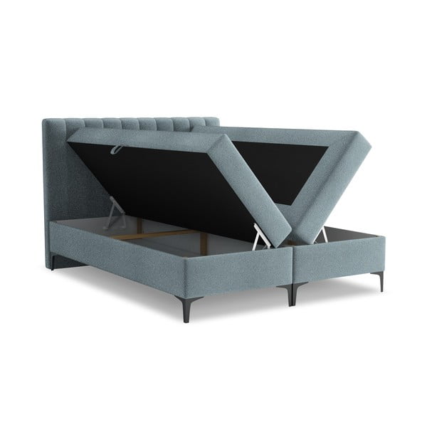 Svetlo modra boxspring postelja s prostorom za shranjevanje 180x200 cm Puhala – Makamii-image-1