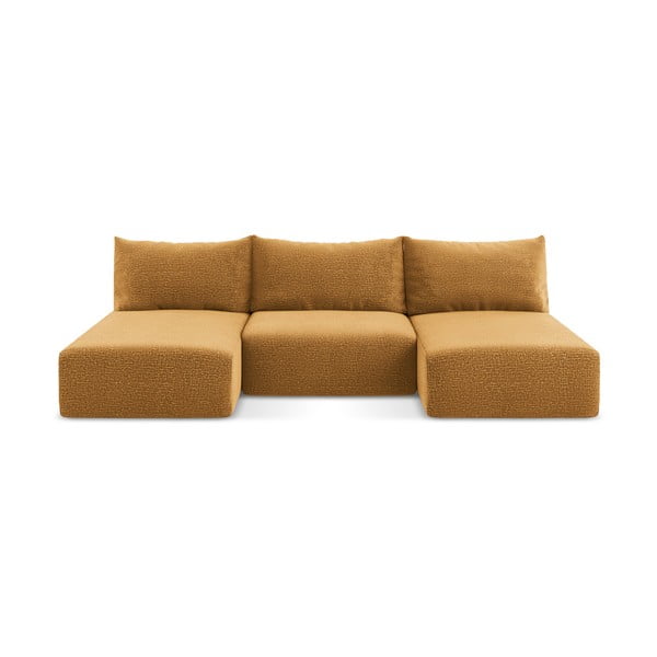 Oranžna raztegljiva/s prostorom za shranjevanje kotna sedežna garnitura Kalena – Makamii