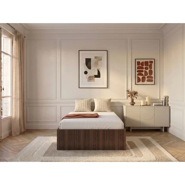 Postelja iz iverne plošče s prostorom za shranjevanje/brez vzglavja z letvenim dnom 90x190 cm v temni naravni barvi Nira – Bobochic Paris-image-1