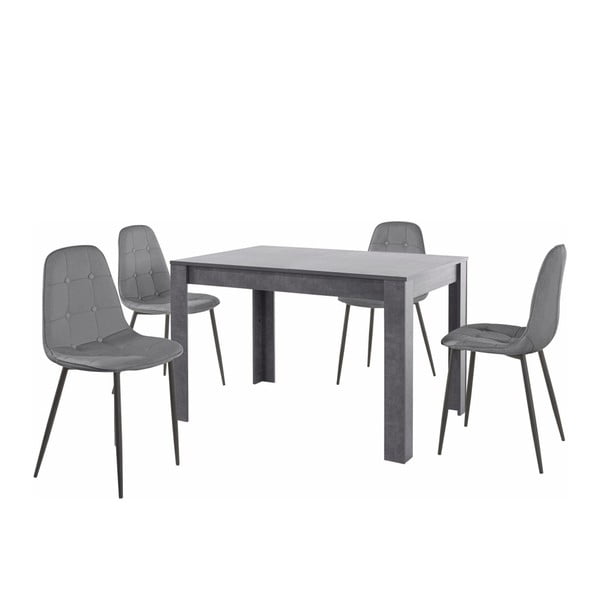 Komplet sive jedilne mize in 4 sivih jedilnih stolov Støraa Lori Lamar
